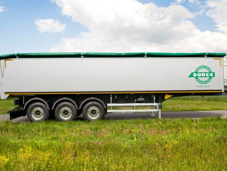 Naczepa wywrotka aluminiowa z ramą stalową - mulda panelowa z klapo-drzwiami