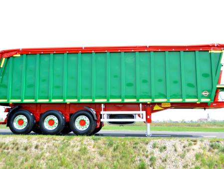 Naczepa wywrotka aluminiowa z ramą stalową – mulda żebrowana z klapą